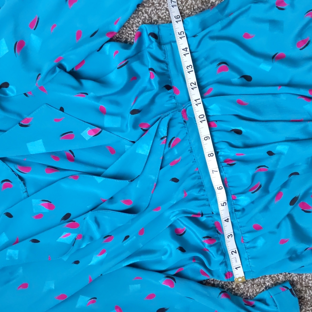 Awesome Retro 80s/90s Teal & Pink Brush Dot Collared Dress, Size 4/6 - Picture 5 of 9